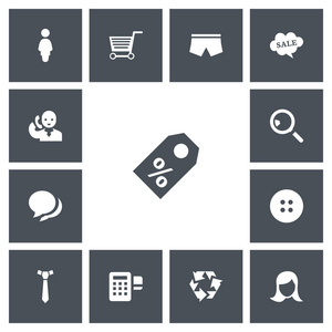 设置13可编辑的购物图标。包括按钮短裤读卡器等符号。可用于 web移动Ui 和信息设计