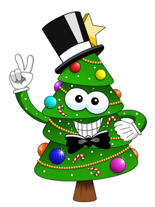 圣诞圣诞树吉祥物人物礼服顶帽子微笑孤立