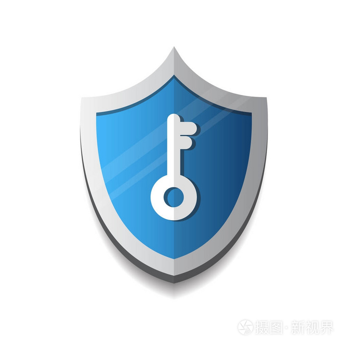 具有关键图标保护和安全概念的盾牌