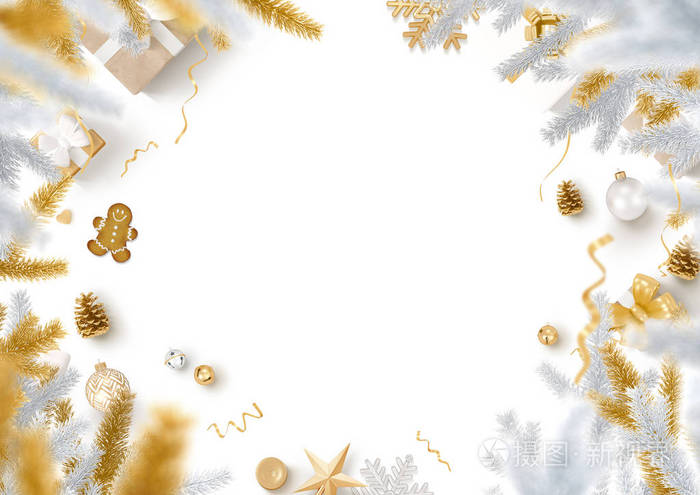 圣诞装饰边框和空白白色背景