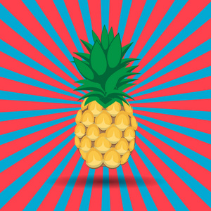 菠萝水果轮廓抽象无缝图案上的蓝色粉红色辐射线背景。高分辨率jpeg有几种尺寸和可编辑的eps文件，可用于壁纸图案网页博客