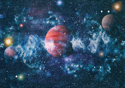 外太空中的行星恒星和星系展示了太空探索的美丽。元素由美国航空航天局装备