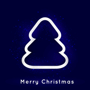 闪亮的圣诞树, 在深蓝的背景下闪着亮光。圣诞节和新年贺卡横幅或传单的矢量插图