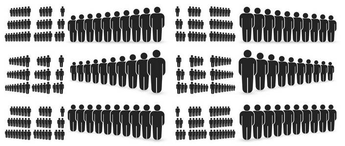 在时髦的扁平风格的人图标集.人群标志.