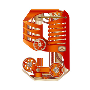 阿拉伯数字 9, 在蒸汽,液压或气动吃水中, 以一种机构的形式进行移动