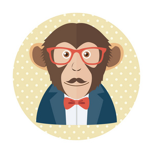 猴子的胡子戴眼镜,留胡子,系蝴蝶结的猴子照片