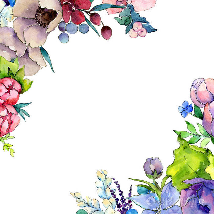 水彩风格的花卉构图框架
