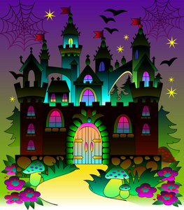 仙境城堡插图仙境幻想城堡矢量卡通形象.照片