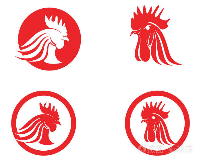 公鸡头红色符号和标志图标模板
