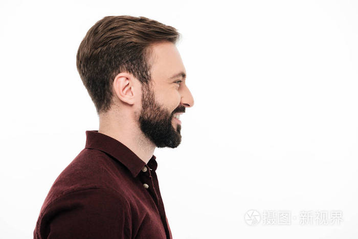 侧面图一个快乐微笑的人笑的肖像