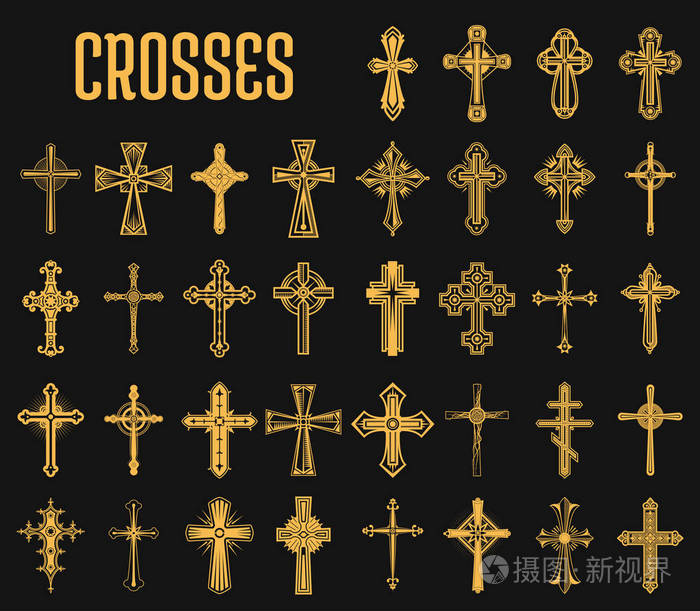 基督教宗教的孤立十字架集插画-正版商用图片10mf01-摄图新视界