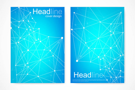 科学的宣传册设计模板。矢量海报布局 分子结构与连接的线和点。科学模式原子 Dna 与杂志 传单 封面 海报设计元素