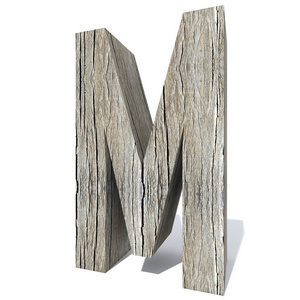 概念木制字体字母m孤立在白色背景上