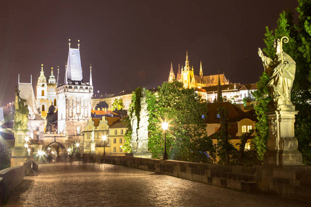 布拉格，捷克共和国的夜景