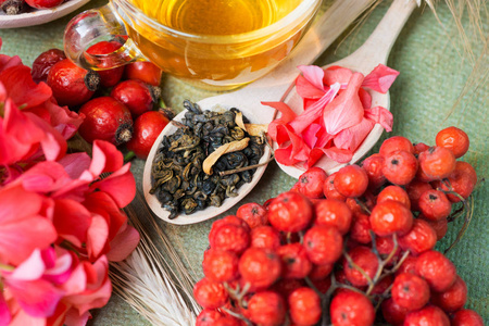  Flower petals of calendula, tansy and daisy. herbal Tea with, e