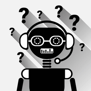聊天与问号图标概念黑聊天 Bot 或 Chatterbot 在线支持技术服务