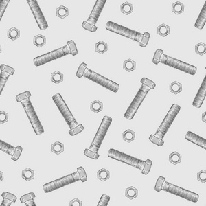 螺栓和螺母, 手绘草图无缝模式向量