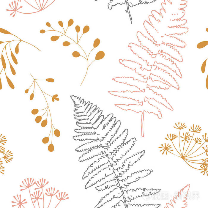 插画 矢量插图设计的植物无缝图案与纹理手绘树枝.eps