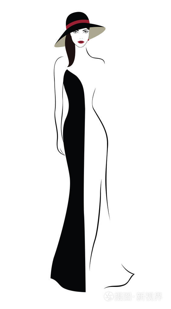 戴帽子,穿黑白衣服的美女的卡通形象