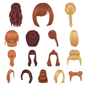女性发型卡通图标集合为设计。时尚发型矢量符号股票网页插图