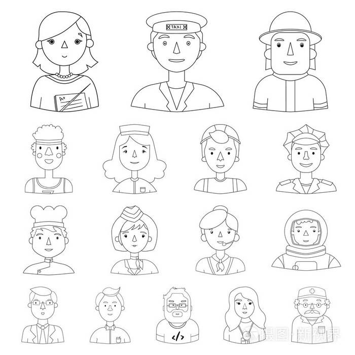 不同职业的人在集合中勾勒出图标以供设计.
