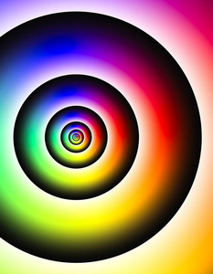 彩虹色圆圆与黑线分形图案