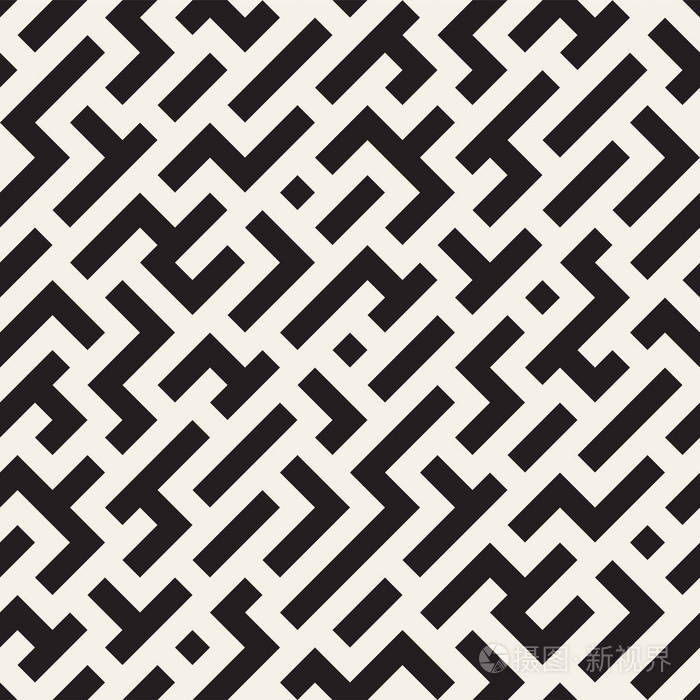 不规则的纠结形状. 抽象几何背景设计. 矢量无缝黑白混沌图案.