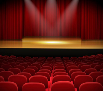 带有红色窗帘和座椅的剧院舞台矢量插图照片