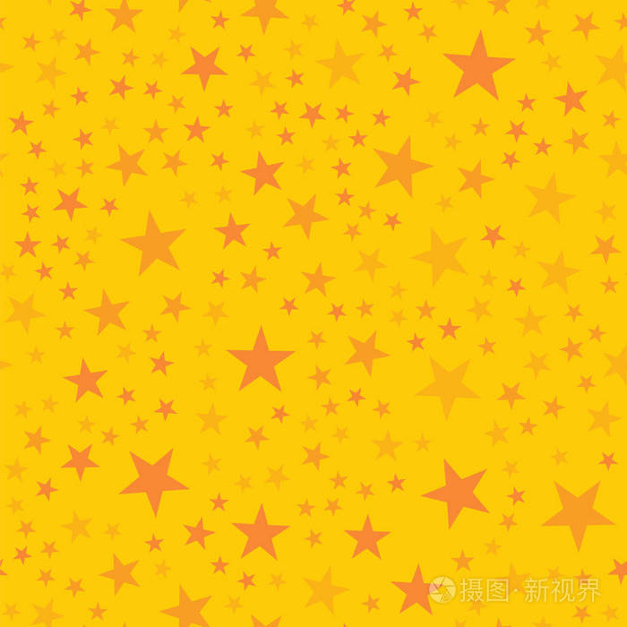橙色的星星在黄色的背景上无缝的图案好无尽的随机散落的橙色星星