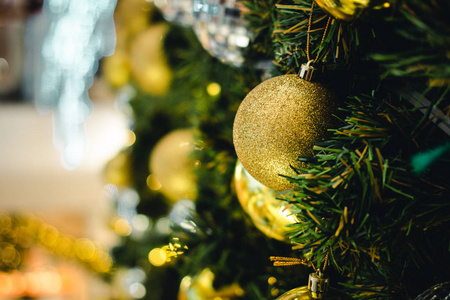  Silver color of christmas ball on the branches fir with beautif