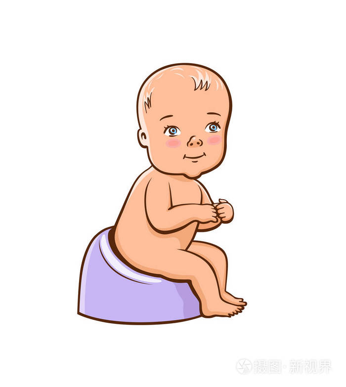 可爱的小宝贝一岁的孩子这孩子坐在一个便盆上白底彩色插图矢量