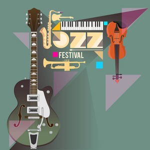 爵士音乐节海报背景模板与乐器。 矢量插图