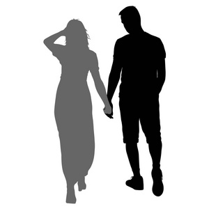 剪影男人和女人一起手牵手夕阳下牵手的情侣剪影退休妇女与资深丈夫