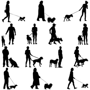 设置 ilhouette 的人和狗。矢量图