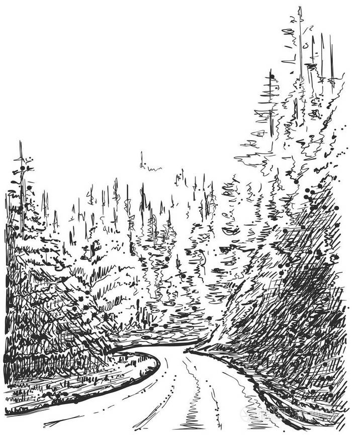 在农村的道路手绘景观草图