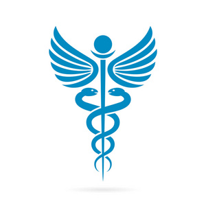 医生翅膀杖医学向量标志照片