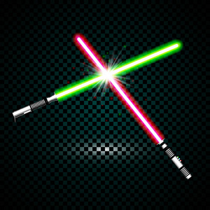 交叉光剑, 闪光和火花.在透明背景上隔离的矢量插图照片