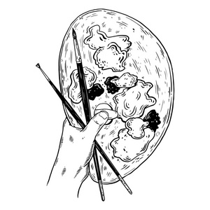 艺术家手中的调色板雕刻矢量
