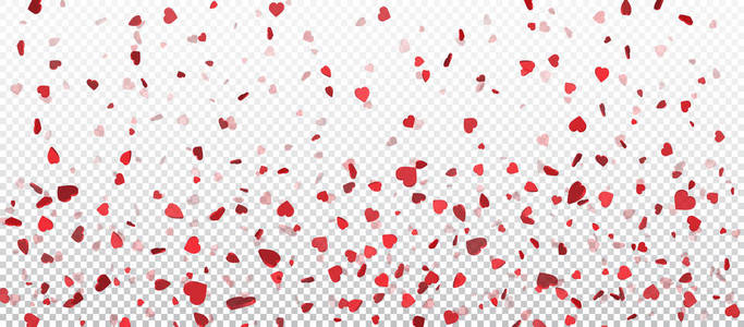 红飞心五彩纸屑, 情人节背景。设计元素为浪漫爱情贺卡, 妇女节明信片, 婚礼请柬。矢量纹理