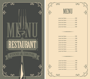 餐馆菜单与价格名单叉子和丝带