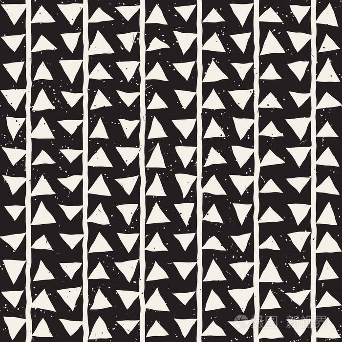 手绘风格民族无缝图案. 抽象粗糙的几何形状背景黑白.