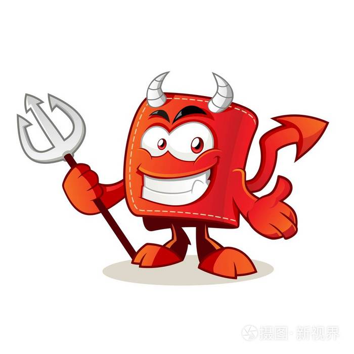 可爱的魔鬼皮夹卡通人物手持三叉戟