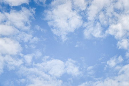 深蓝色天空纹理背景与白云和复制空间照片