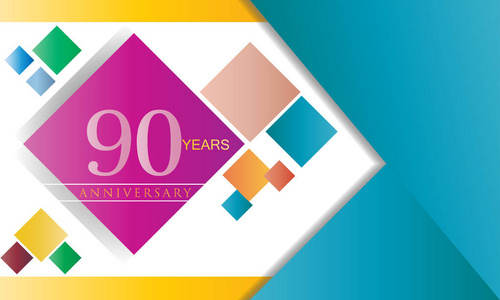 90周年庆典标志平面设计隔离在白色背景矢量元素横幅邀请卡和生日聚会。