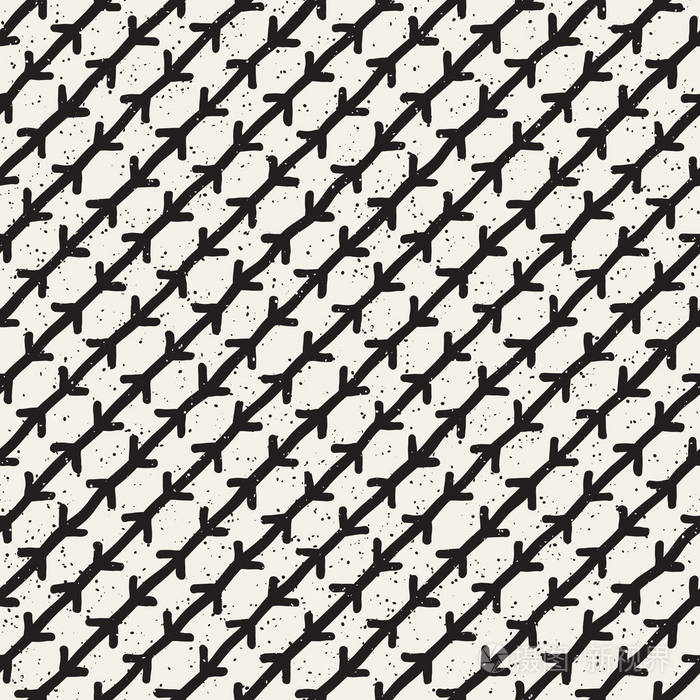 手绘风格民族无缝图案抽象粗糙的几何形状背景黑白