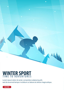 冬季运动。滑雪和滑雪板。山风景。滑雪在运动。矢量插图