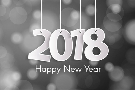 新年快乐2018贺卡概念与纸 cuted 白色数字在绳索