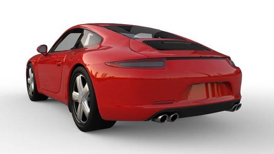 跑车在白色背景的运动红色汽车的形象。3d 插图