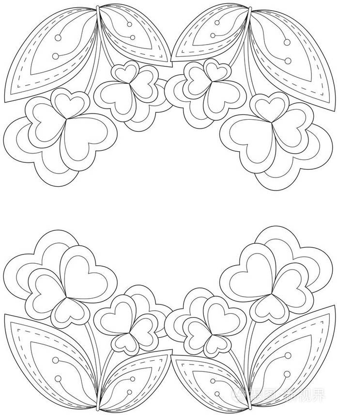 黑白心花植物边框