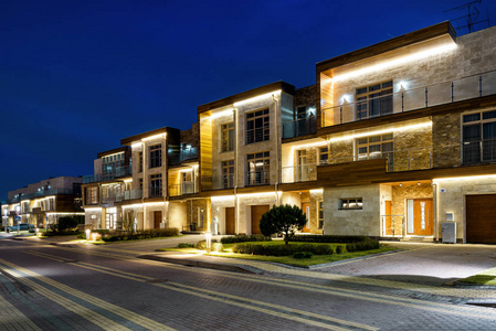 前视图屋排别墅设计-3d 渲染顶部观看新的公寓和城镇社区附近的达拉斯